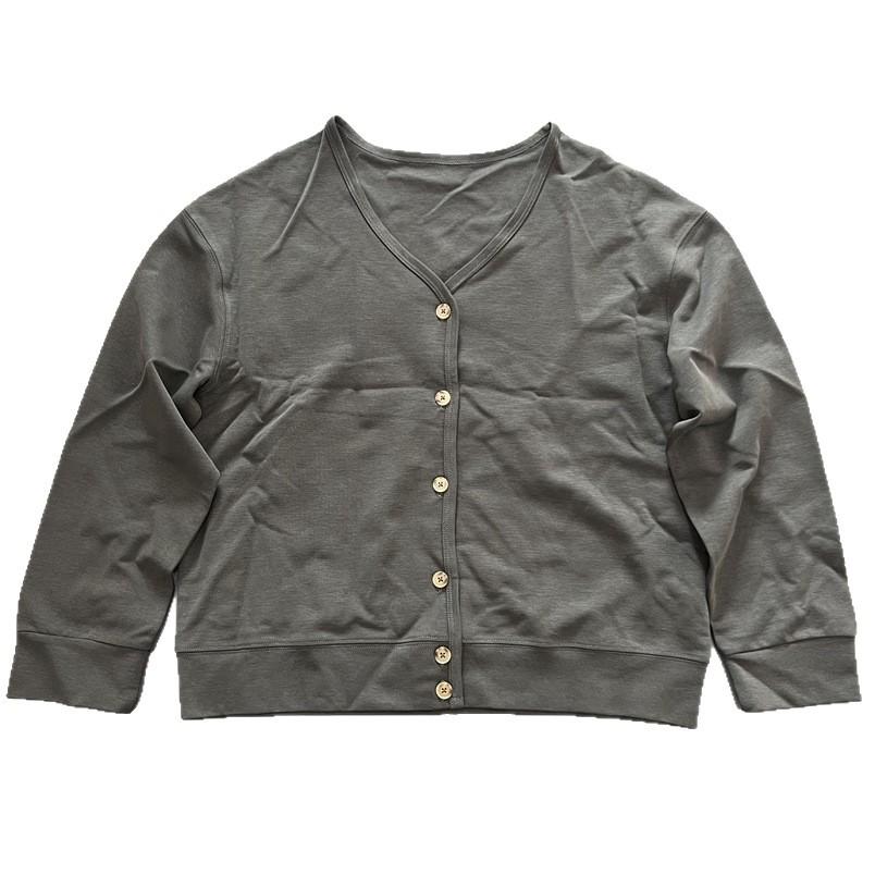 Women's V-Neck Cardigan: Minimalist Japanese Commuting Style, Long Sleeve Cotton Knitwear for Spring