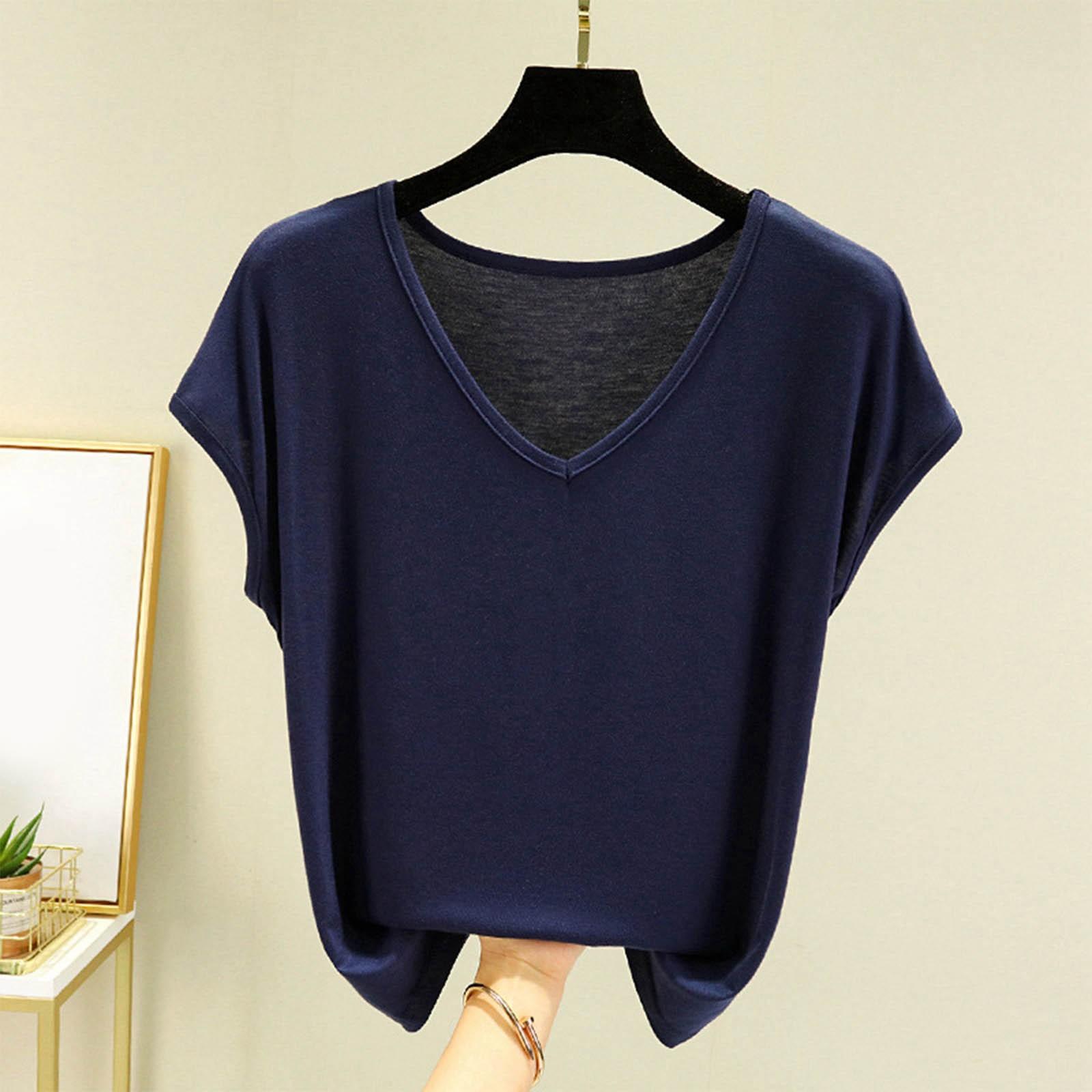 

Women s Loose Casual Short Sleeved Vest Summer V-neck Base Short Sleeved T-shirt Thin Outer Layer Inner Top M