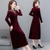 Robe en velours pour femme automne hiver Dame Robe de fête à manches longues Décontractée A-line Élégante Robes mi-longues