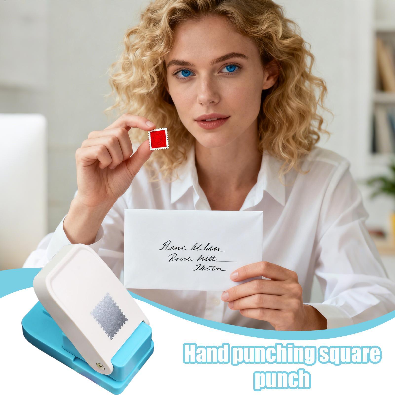 Square Punch Heavy Duty Large Multifunctional Square Hole Postage Craft Puncher for Cardboard Scrapbook Postage Envelope Labels blu