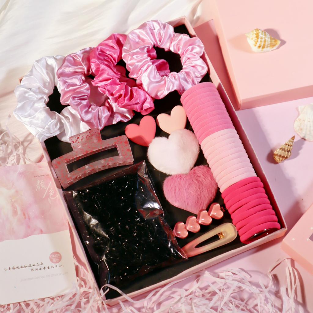 Pink Hair Accessories Set,Hair Scrunchies For Women, Love Hair Clip Pink Splashing Ink Hair Clip For Valentine's Day