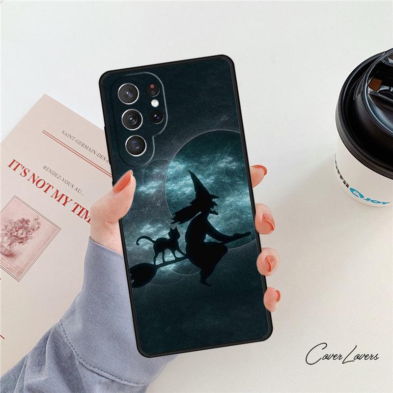 Witches Cat Moon Phone Case For Samsung Galaxy S24 S25 S23 S22 Ultra Note 10 20 Plus S20 S21 FE Cover