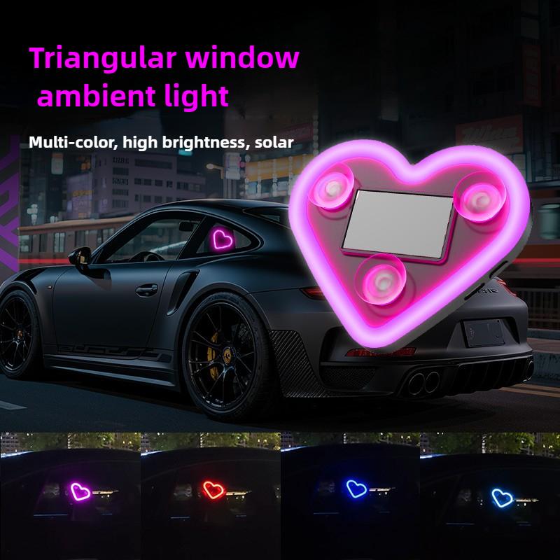 Car Dashboard Decor Neon Heart Light Solar/USB Rechargeable With 5 Lighting Modes Cute Decor For Car Interior Home Party Atmosphere Lamp