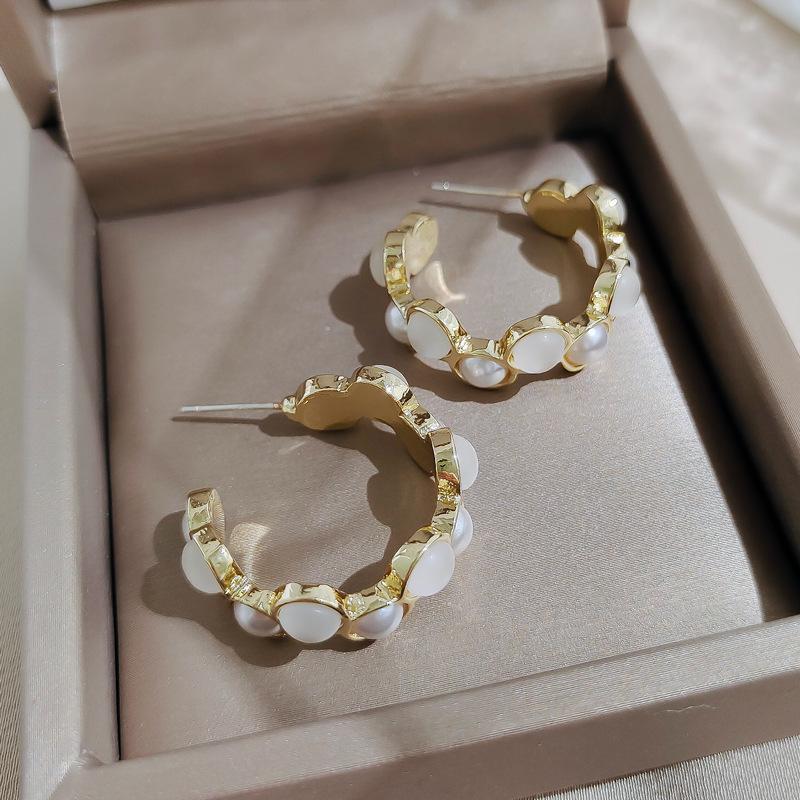 Summer Geometric Pearl Earrings Temperament Opal Earrings Ins Net Red Simple Earrings