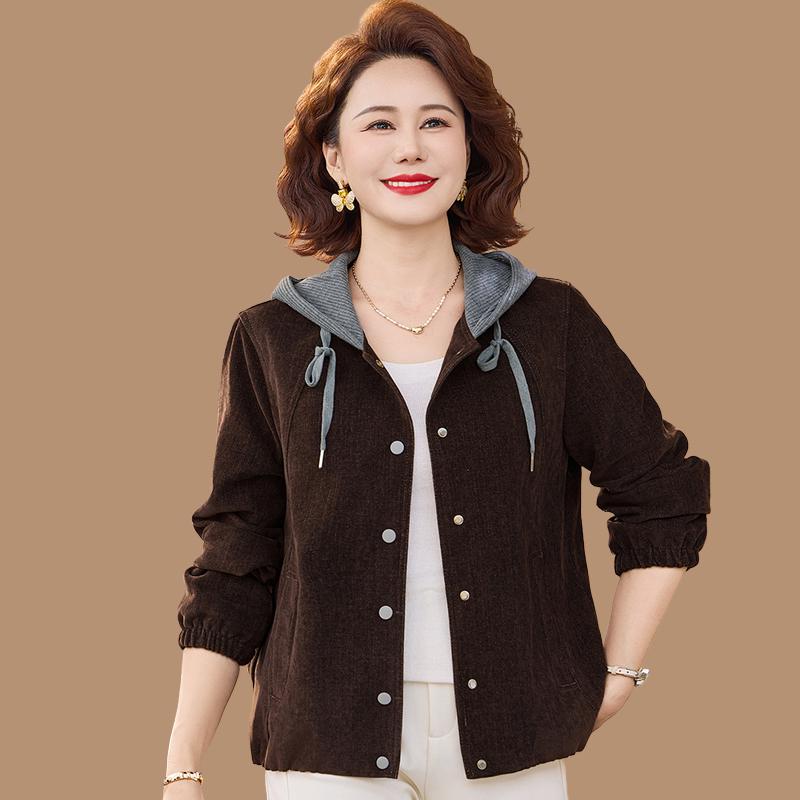 

Mom s Stylish Spring Denim Jacket 2026: New Short Windbreaker for Middle-Aged and Elderly Women 2XL (approx. 105-120 jin) коричневий