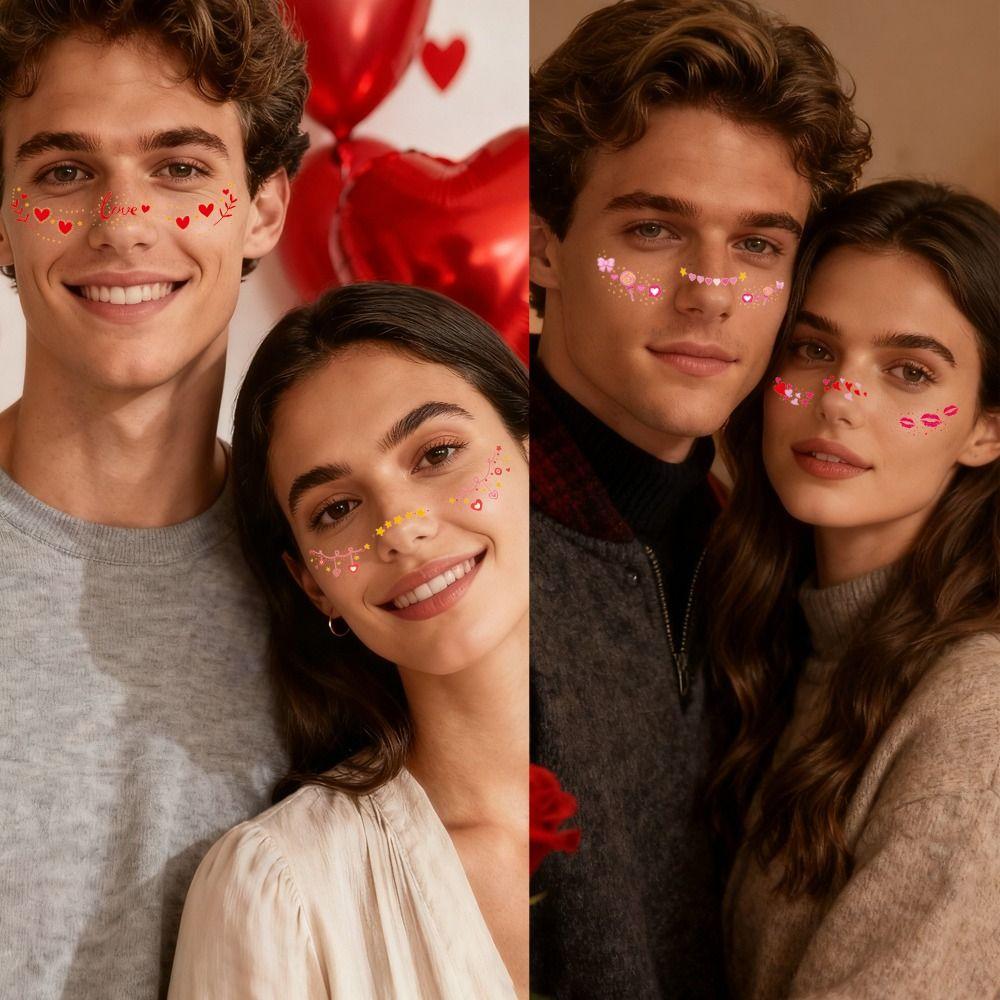 6pcs Waterproof Face Temporary Tattoos Long Lasting Makeup Stickers  Valentine's Day