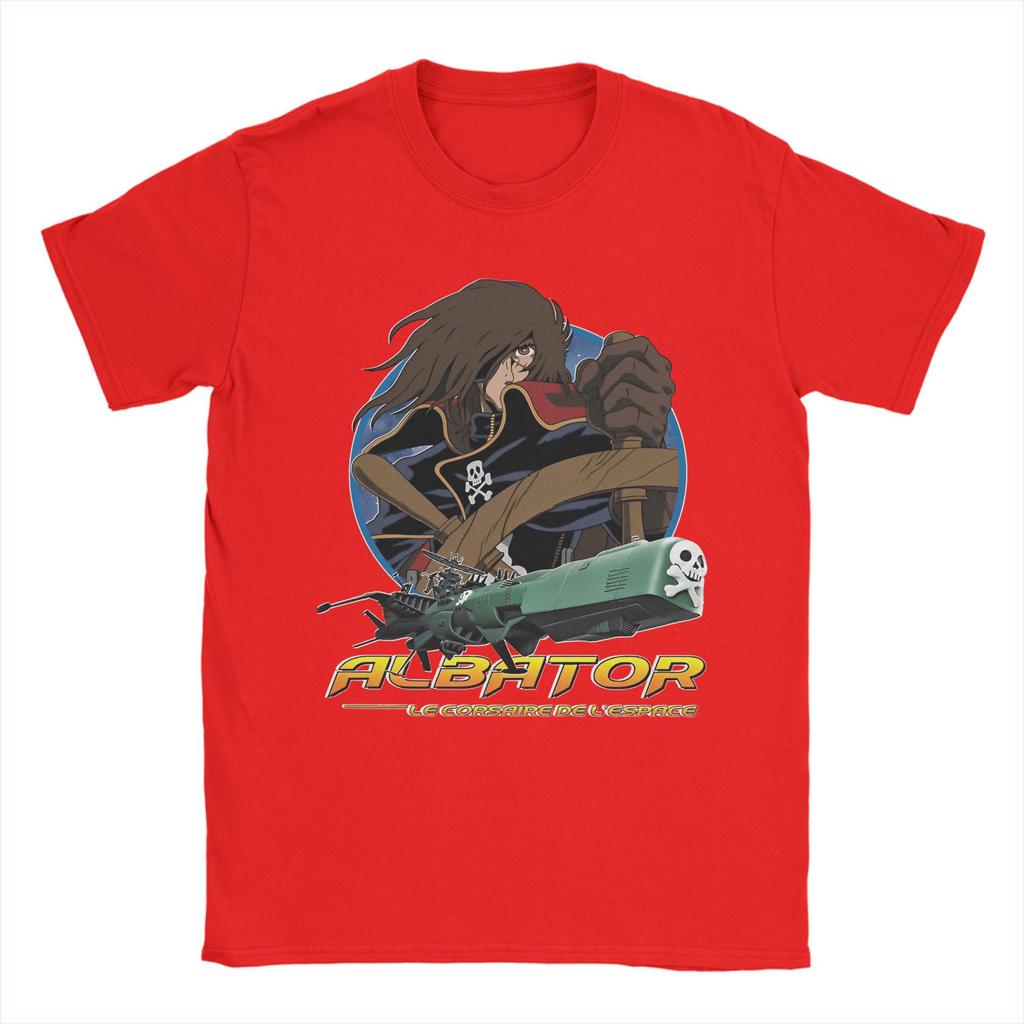 Men's T-Shirts Anime Captain Harlock Vintage 100% Cotton Tees Short Sleeve  T Shirts Crewneck Tops Gift Idea