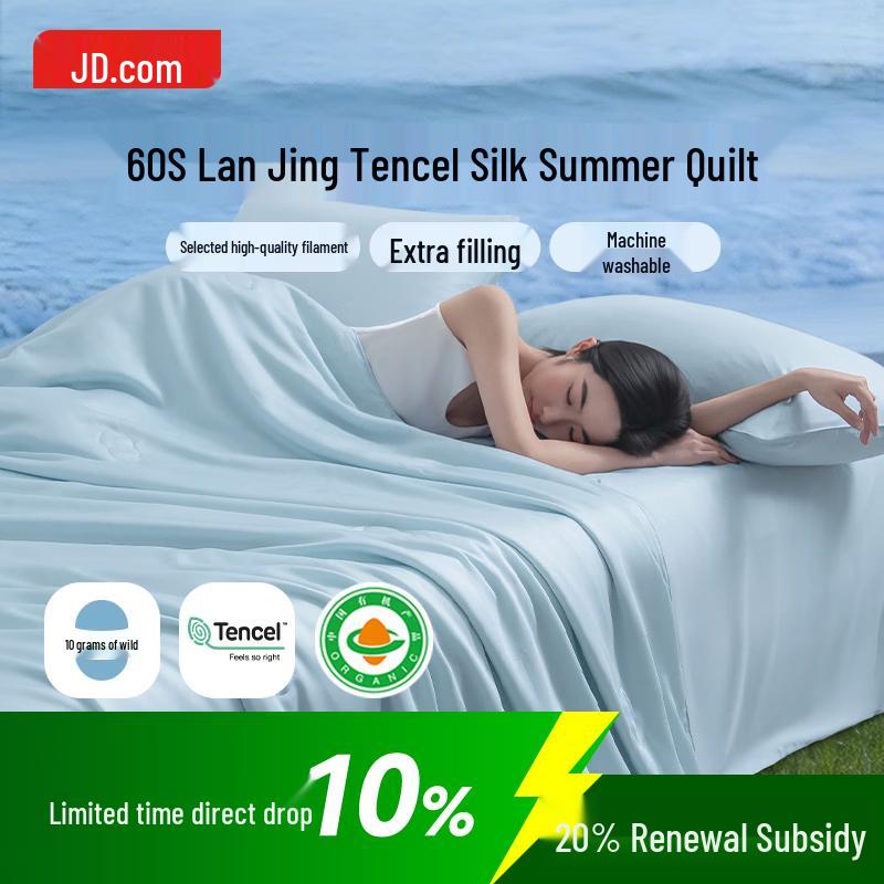 Jingdong Jingzao 100% Silk Washable Summer Quilt with Tencel Cover 1.5m Twin