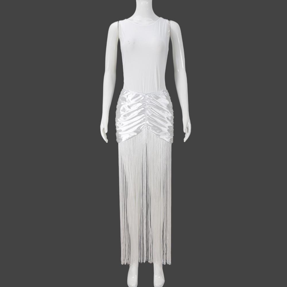 

2025 Осень Безрукавный Тонкий Комбинезон с Сексуальной Юбкой с Кисточками Для Женщин Small белый