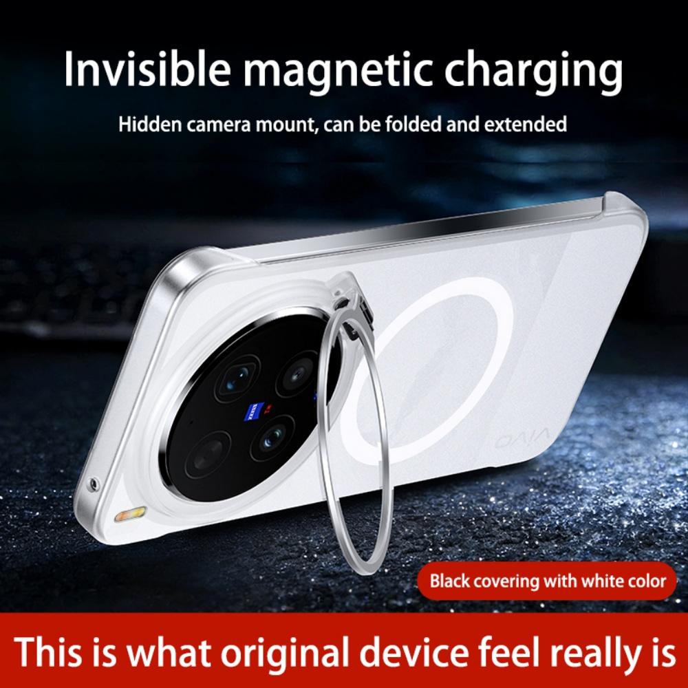 Frameless For Magsafe Metal Camera Fold Stand Holder Phone Case For VIVO X300 S Pro Ultra Magnetic Wireless Charge Bumper Cover