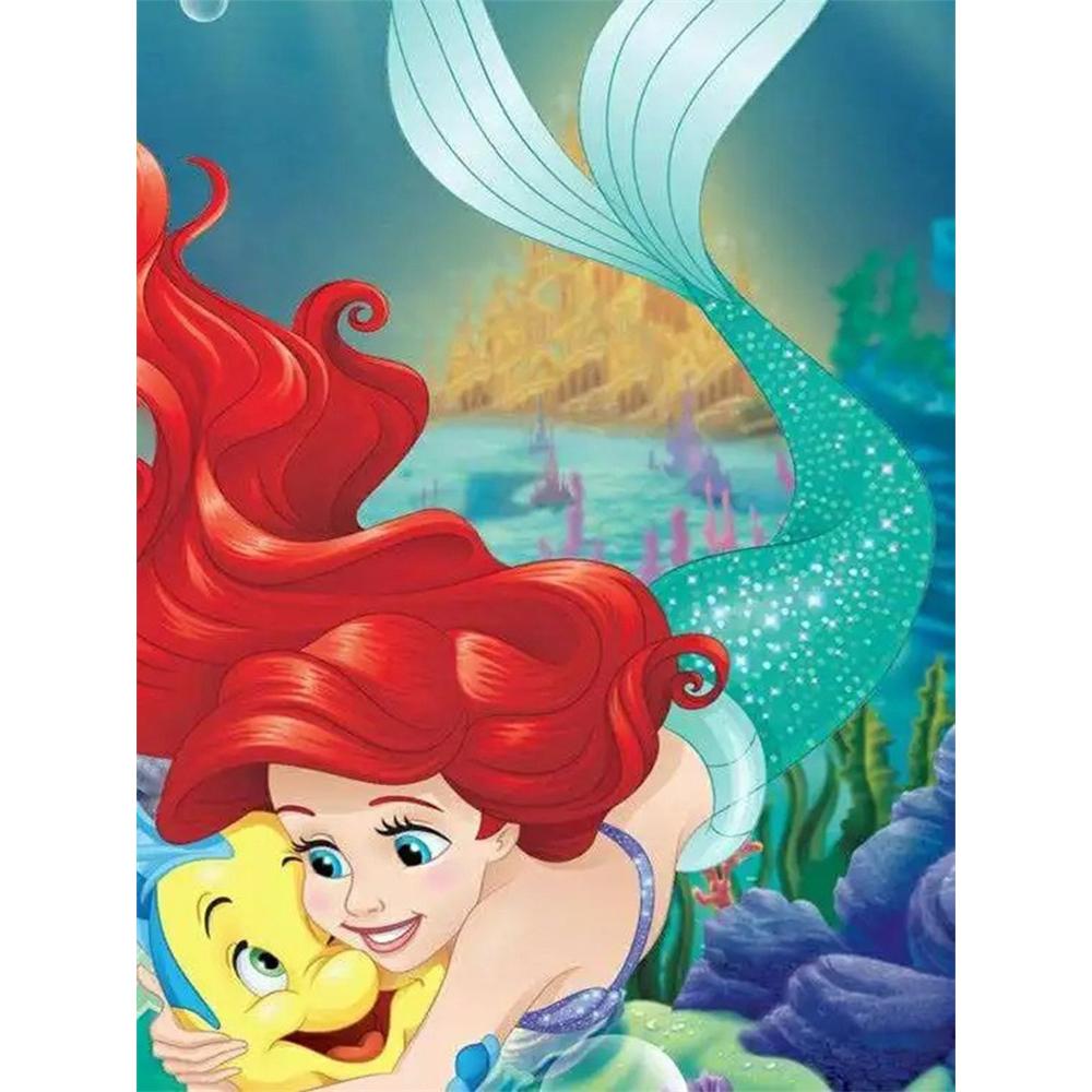 Disney Diamond Painting Ariel and Froude The Flounder Illustration Diamond Mosaic Cross stitch Diamond Inlay Room Decoration Gift Round 20x30cm
