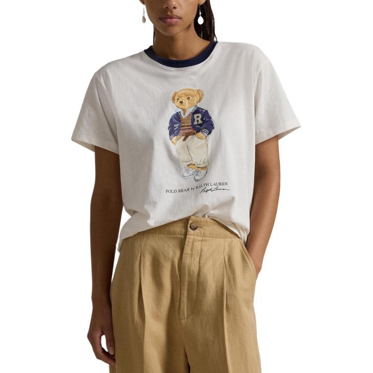Polo Ralph Lauren Vzor s potiskem písmen Kulatý výstřih Krátký rukáv Tričko Dámské Tričko Bílá 211941205-001