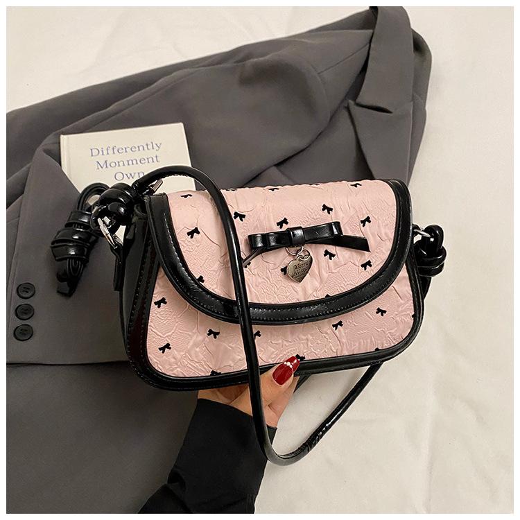 

Pink bow underarm bag 2025 summer new sweet niche foreign style design single shoulder messenger bag women чёрный
