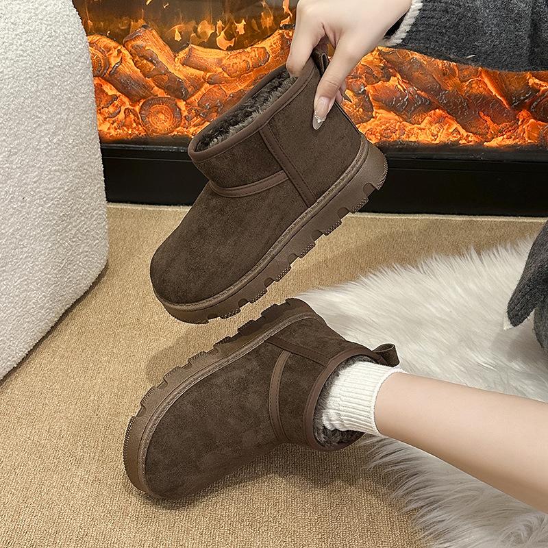 

Платформа интернет-знаменитости зимние женские угги 2025 новые с круглым носком закрывающие ноги замшевые с утолщенной подкладкой короткие хлопковые туфли женские 41 темно-коричневого