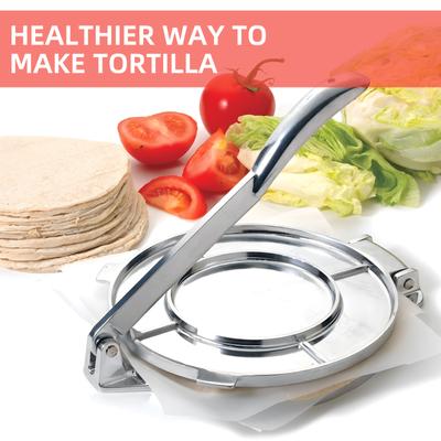 Pressa per tortilla Pressa per tortilla per farina resistente da 8 pollici Pressa per Roti pre-stagionata in lega di alluminio con