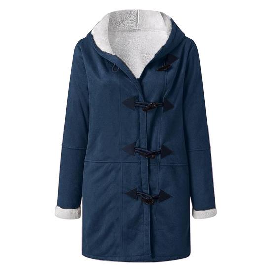 Lady Winter Coat with Hood And Pockets Thickened Fleece-lined Faux Suede Mid Length Thermal Jacket Long Sleeve Outdoor Casual Outerwear