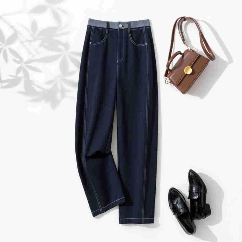 

Женские прямые брюки в стиле деним с пэчворком: Стройнящие, Универсальные, Модные Повседневные Брюки XL синий