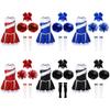 Vestido Brilhante com Lantejoulas para Meninas Zíper Invisível nas Costas Conjunto de Cheerleading Acessório de Cabeça com Laço Flores de Mão Meias Listradas