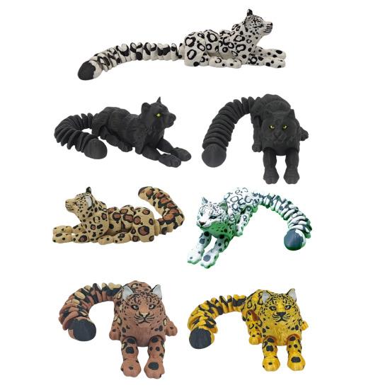 3D Printed Snow Leopard Figurine Figure Stress Relief Movable Joints Leopard Wild Animal Fidget Toy Home