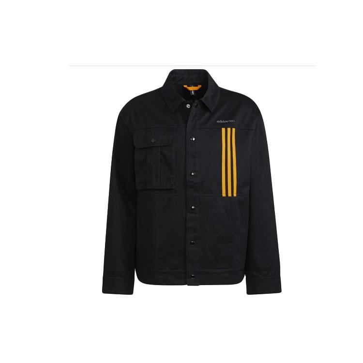 adidas neo Casual Logo Printing lapel Long Sleeves Jacket Black Men s HG9049 L