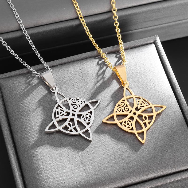 Charm Witch Knot Necklace Pendant Stainless Steel Valknut Triskelion Ankh Pentagon Amulet Jewelry Lucky Gift for Women