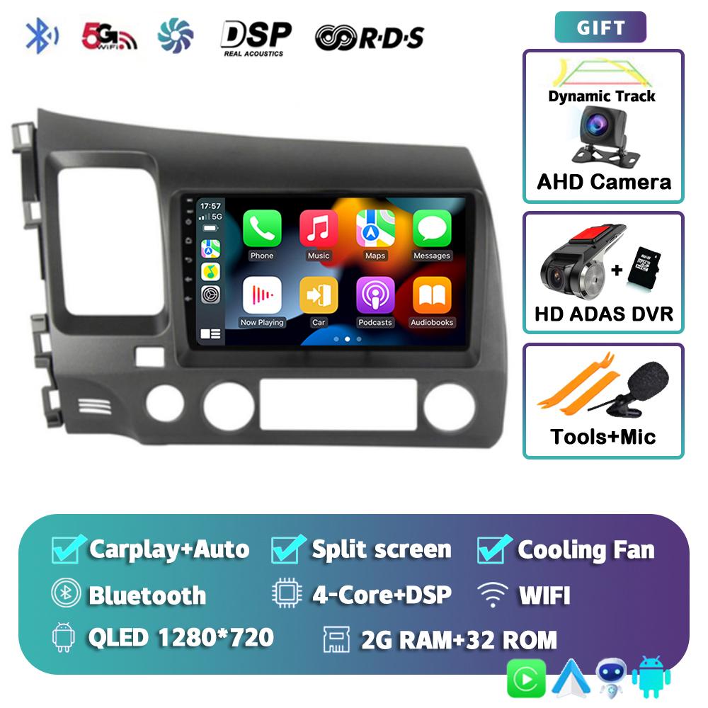 Android 14 Carplay WIFI+4G Car Radio For Honda Civic 8 2005-2012 Multimedia Video Player Navigation GPS Audio Stereo 2 Din DVD
