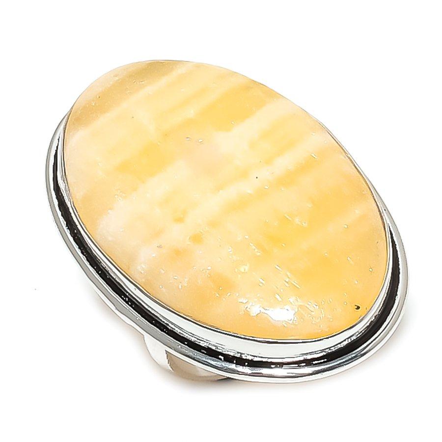 

Natural Yellow Calcite Gemstone 925 Sterling Silver Jewelry Ring Size 7 k3D19