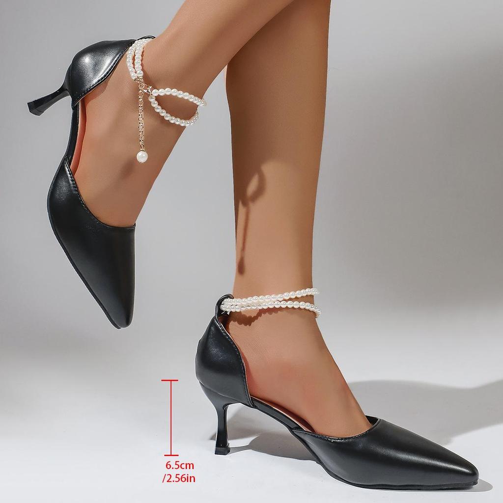 Plus Size Pointed Toe Stiletto Sandals with Pearls