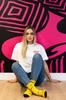 Biała Koszulka Oversized Z Modnym Motywem Okularów, Stylowa I Wygodna, M