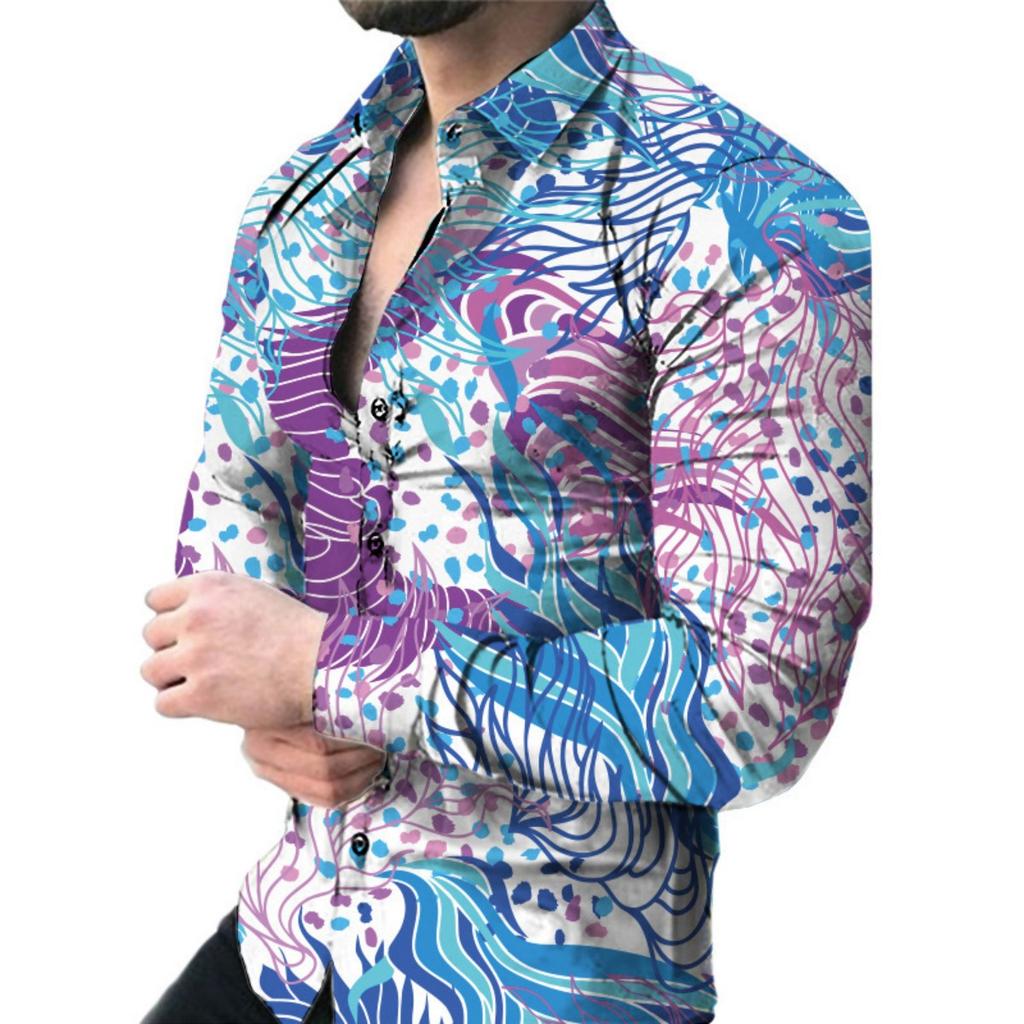 Fashion essential! Abstract print long-sleeve shirt, stylish casual wear for men