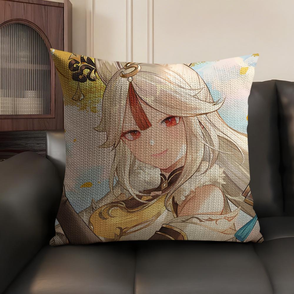 Ningguang Genshin Impact Cushion Cover Natural Linen Organic Fabric Double-Sided Printing Sofa Home Decor Gift Pillow Case