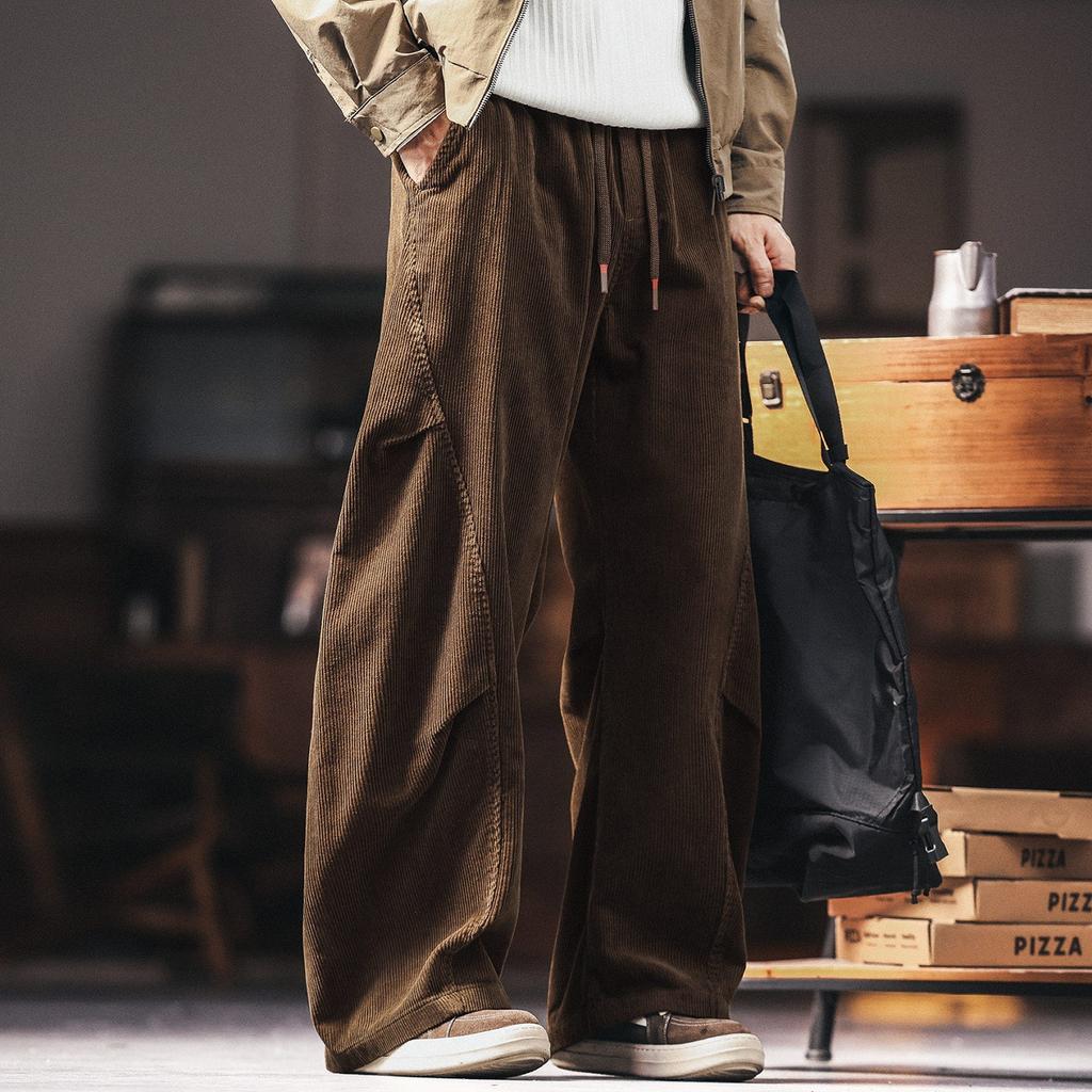High-end American vintage corduroy curved blade casual pants for men, new autumn lazy loose drape sweatpants for men