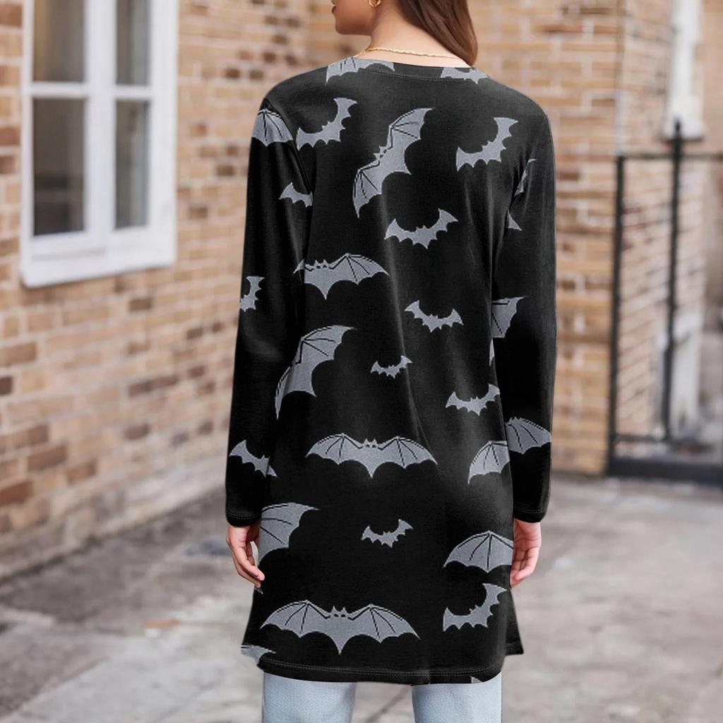 Women's Fashion Casual Comfortable Halloween Printed Mid-Length Cardigan With Pockets Jacket