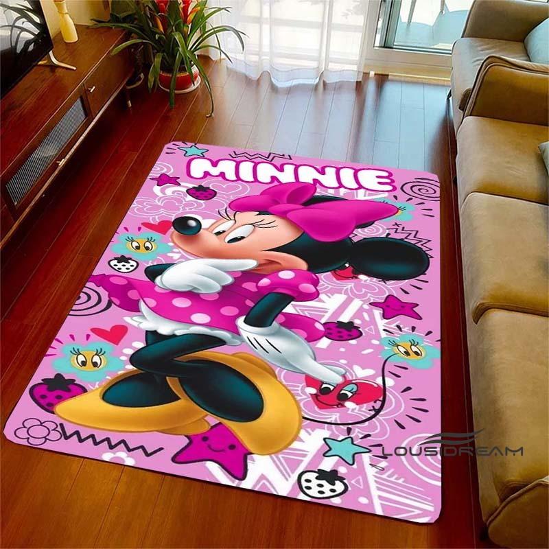 Cute Pink Minnie Mouse Cartoon Rug, Suitable for Living Room, Bedroom, Kitchen, Hallway, Children's Non-slip Floor Mat,
