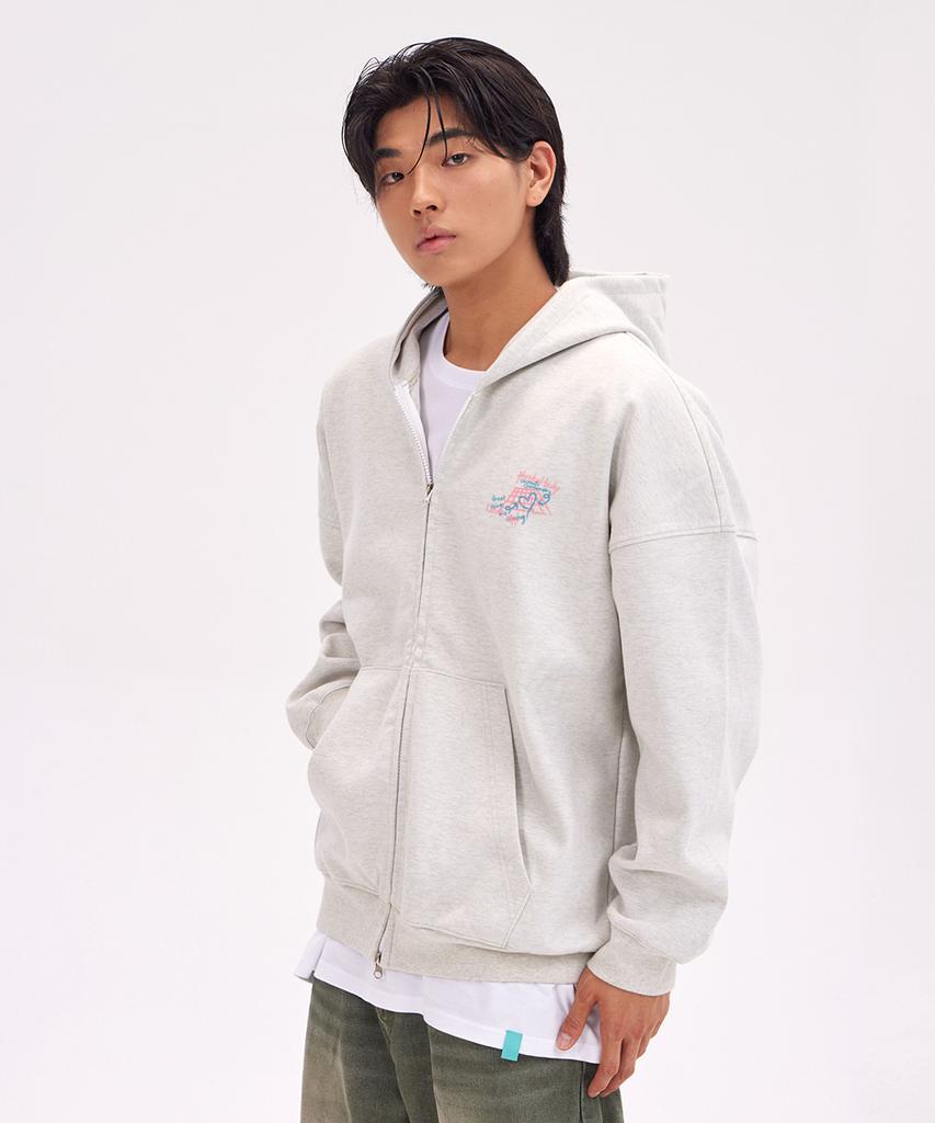 Astral Projection Graffiti Oversized Wide Shoulder Zip-Up Hoodie_Oatmeal