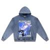 DTG Print Knitted Denim Zip-Up Hoodie Streetwear Brother Print Zipper Hoodies  