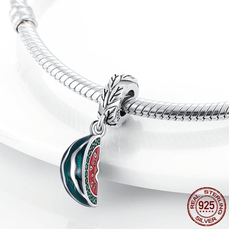 New Summer Fruit Cherry Strawberry Watermelon Charms Fit Bracelets Necklace Beads Diy Copper Women Jewelry Making