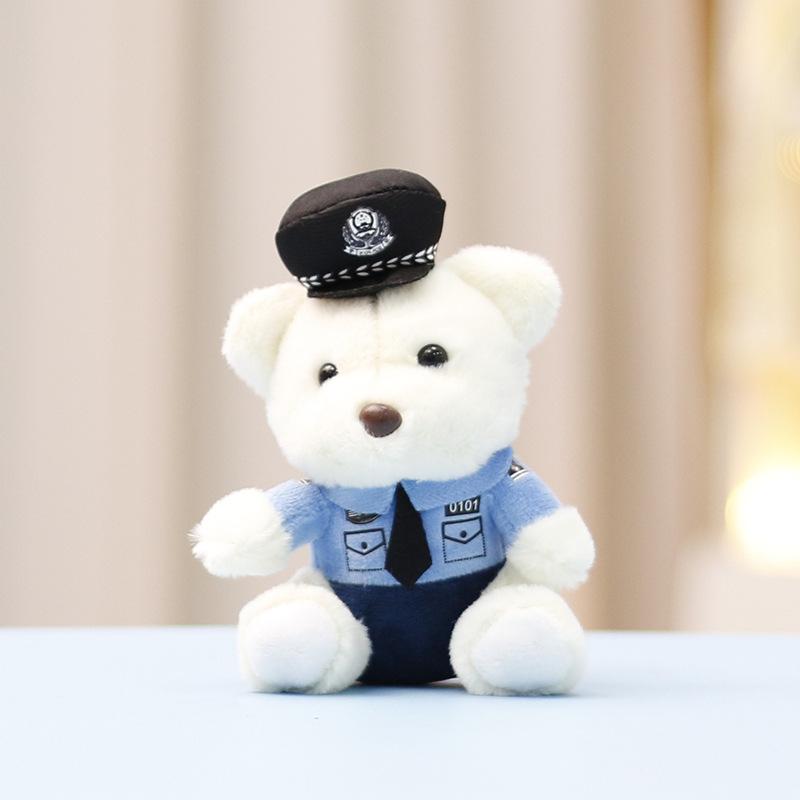 Cute Bear Toy Keychain Traffic Police Themed Bear Plush Toy Stuffed Doll Soft Plush Pendant Charm For Car Backpack Decor Gift