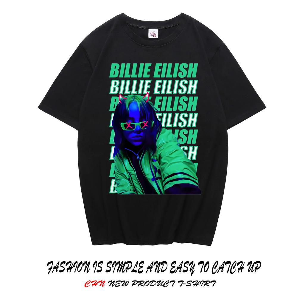 Billie Eilish Çevre Birimleri Grafik Baskılı Kısa Kollu Gömlek Erkek Kadın Bol Günlük Üstler Oversize Pamuklu Sokak Giyimi Y2K Tarzı Tişört