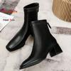 New High Heel Women's Boots Autumn Winter Plucked Mid-calf Boots Fashion Solid Color Soft Leather French Style Square Head Shoes