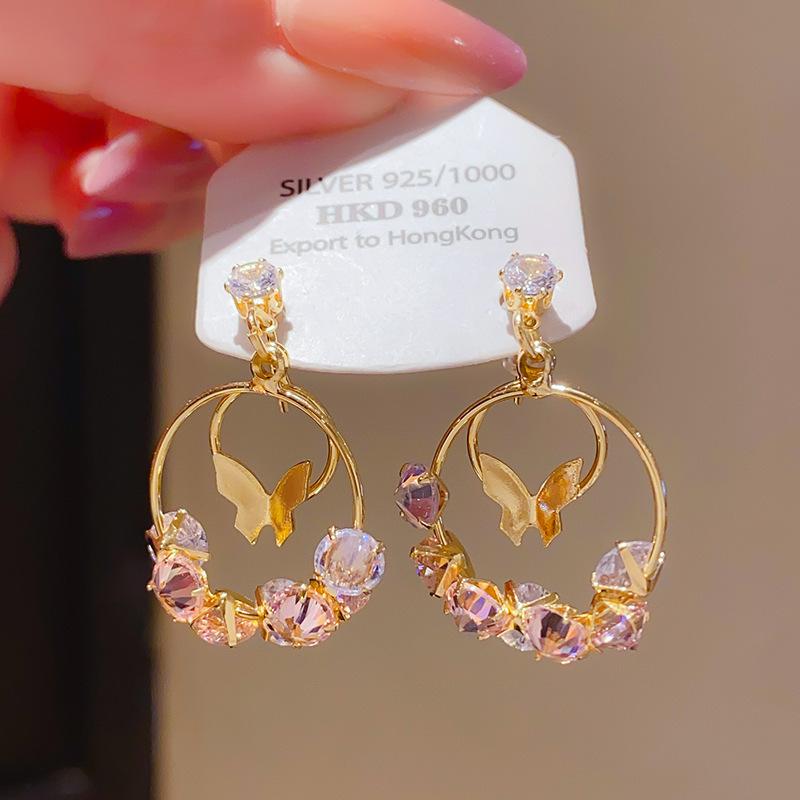 Retro Silver Needle Zircon Glass Water Drop Earrings Court Temperament Stud Earrings Personality Trend Versatile Earrings Women