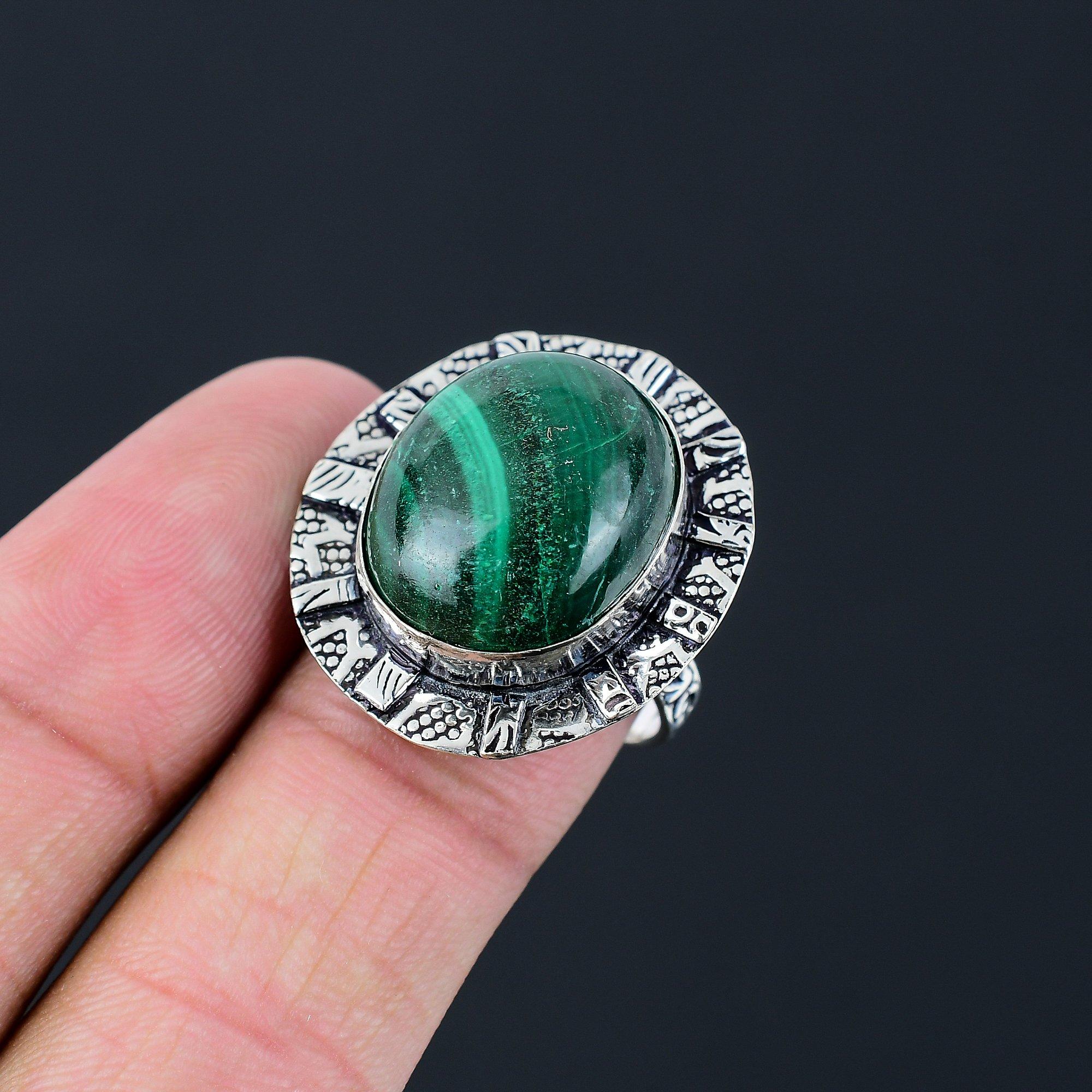 Womens day Deal Oval Natural Malachite Promise Handmade Ring Size 8.5 925 Silver 8.5