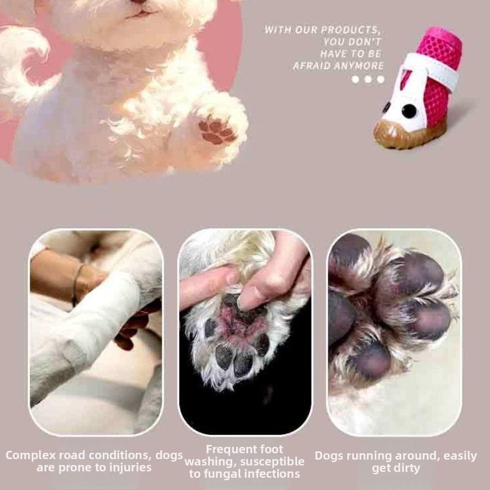 4Pcs Hollow Out Dog Breathable Net Shoes Non-slip Dog Paw Protectors Mesh Dog Shoes  Hot Pavement