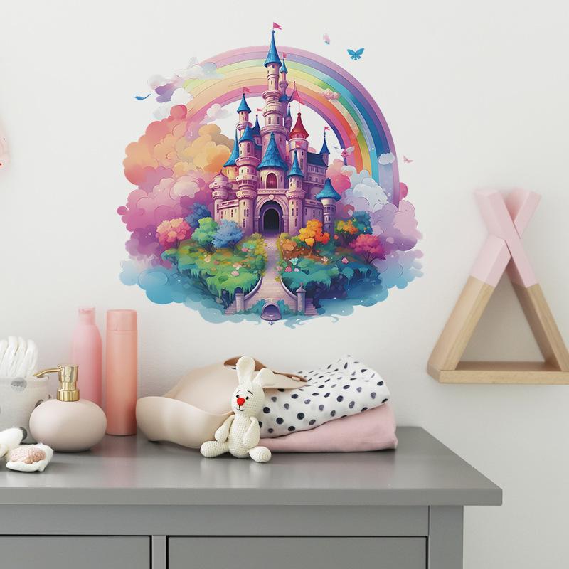 Dream Castle Wall Decals for Girls Kids Room Colorful Rainbow Wall Stickers Baby Nursery Bedroom Wall Decor