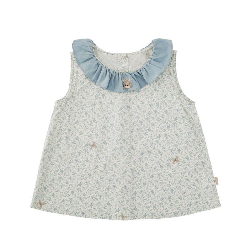 Youyou Girls Summer Cotton Floral Rabbit Doll Collar Shirt 110 cm