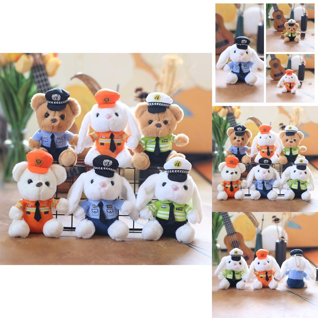 Adorable Plush Police Bear Keychain Cute Soft Stuffed Animal Toy Accessory
