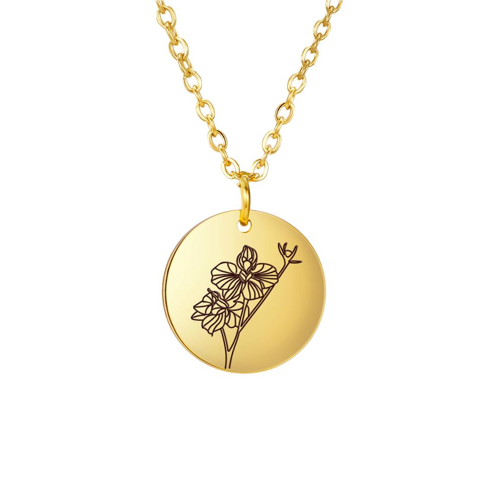 Birth Flower Pendant Necklace Women Stainless Steel Flora Gladiolus Poppy Peony Rose Daisy Necklace Personalized Jewelry