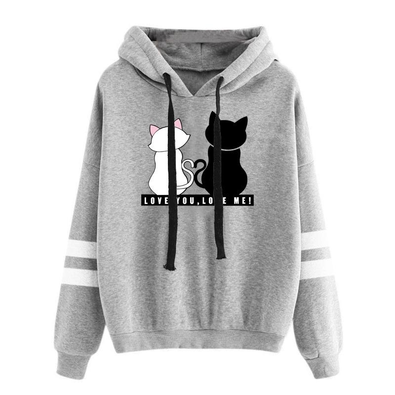Autumn and winter long sleeved cat printed hooded sweatshirt 6989