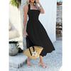 Women Vacation Style Solid Color High Waist Sleeveless Hanging Neck Long Dresses