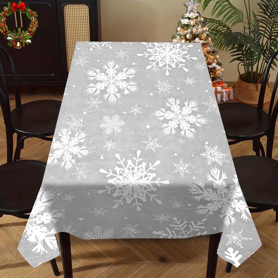 Winter Gray Snowflakes Pattern Tablecloth For Table Decor Winter Xmas Holiday Kitchen Dining Table Cloth Christmas Decorations